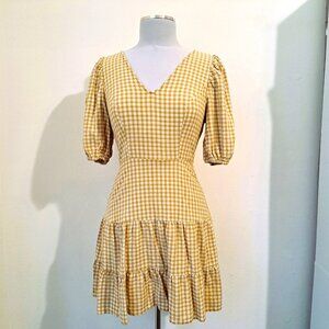 Loveriche Dress Short Sleeve Checked Tan/Beige Size S Great Condition